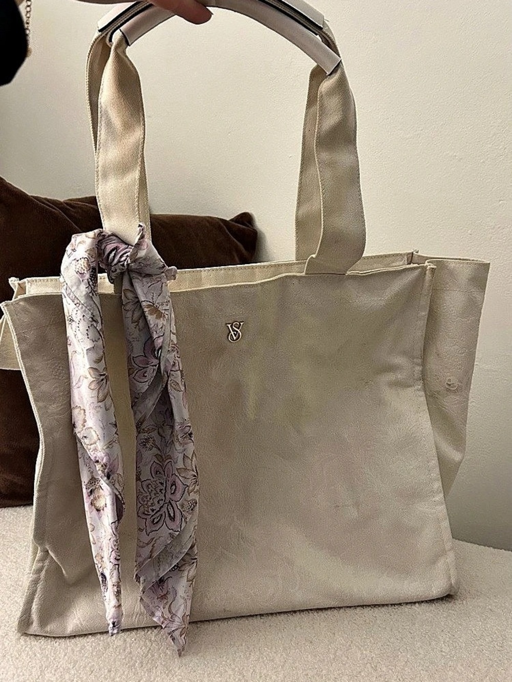 Victoria's Secret Floral-Embossed Tote Bag Cream & Pink